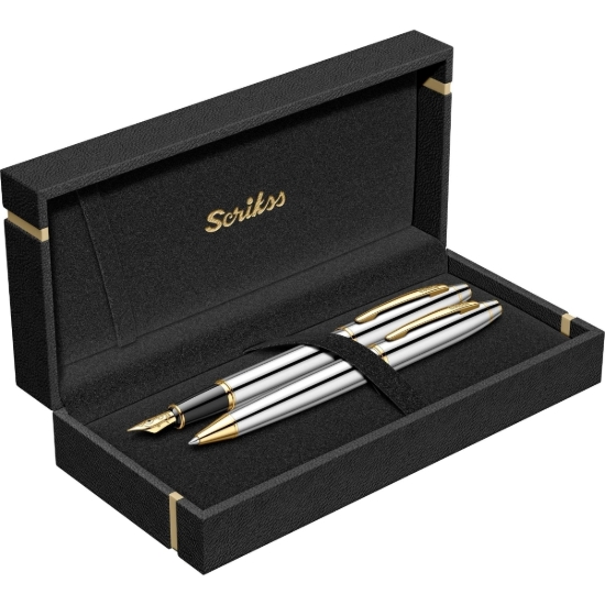 Image de Nobel 35 Ensemble 2 Stylos + Encre + 3 Cartouches Argent & Or - Scrikss 54397