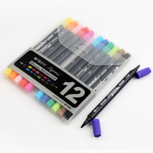 Picture of MG FIBER MARKER 12 COLOR ROUND TIP + CHIESELD TIP 7 MM MODEL APMW7602 Signme