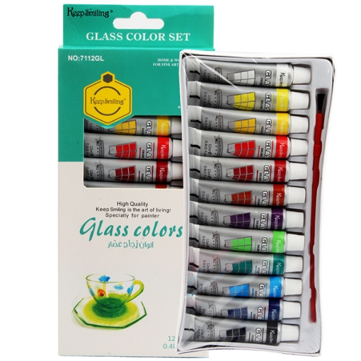Image de Peinture sur Verre Keep Smiling, Tubes 12ml, 12 Couleurs - Modèle 7112GL