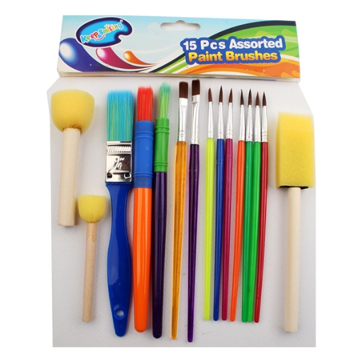 Picture of 12-Piece Painting Brush Set + 3-Piece Coloring Sponge Set - Keep Smiling Model DIY-15