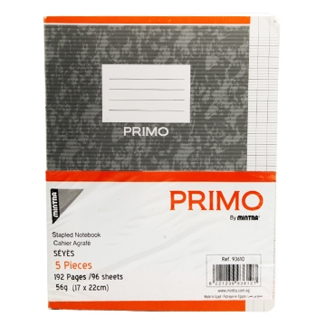 Agrandir l'image de Pack de 5 Carnets Agrafés Primo Français 192 Pages 17 x 22 cm - Mintra 93610 Image de Pack de 5 Carnets Agrafés Primo Français 192 Pages 17 x 22 cm - Mintra 93610