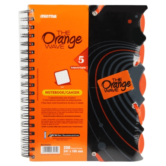 Image de Cahier à spirale Orange Wave 200 feuilles 16,5 x 24,1 cm - Mintra