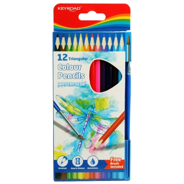 Picture of Watercolor Colored Pencils Set 12 Water-Soluble Colors with Brush - Keyroad Model KR971872