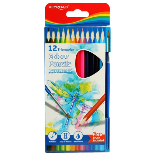 Image de Coffret de Crayons de Couleur Aquarellables 12 Couleurs Solubles dans l’Eau avec Pinceau - Keyroad Modèle KR971872