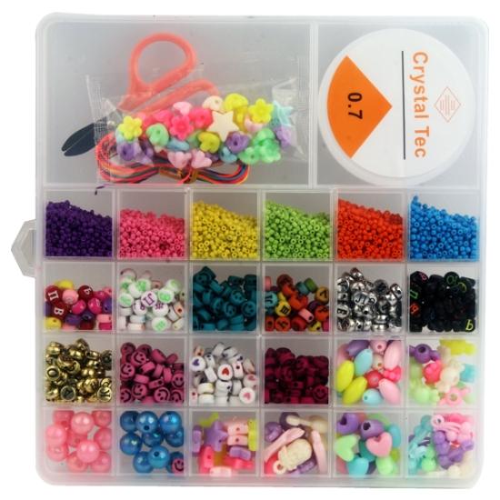 Bild von Perlen-Set 1200 Stück Undurchsichtige Farben mit Schere Elastischem Faden und Hummerverschlüssen – Simba Modell 6002