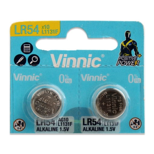 Picture of 2 Alkaline Watch Battery 1.5 v 3.05 x 11.6 mm LR54- Vinnic L1131F