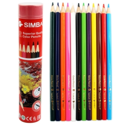 Picture of wooden coloring pencils 12 color in a cylindrical box - Simba