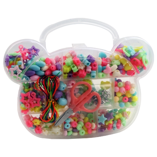 Picture of Mini Pony Beads Set 1200 Pieces Multi Colors Various Shapes with Scissors Elastic Thread and Lobster Clasps - Simba Model 6004