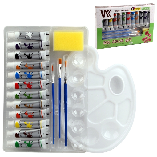 Imagen de Set de Pinturas al Óleo Tubos de 12 ml 12 Colores + Paleta de Mezcla + 3 Pinceles + Esponja – Modelo 7012O