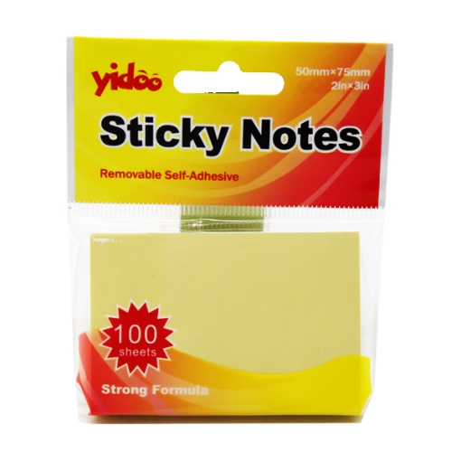 Picture of Yellow Sticky Notes 75 x 50 mm 100 Sheets - Yidoo