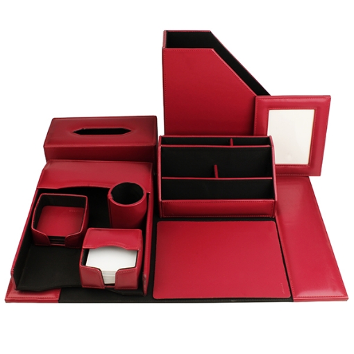 Picture of Dark Red Leather Office Set 10 Pieces - Mintra 07642