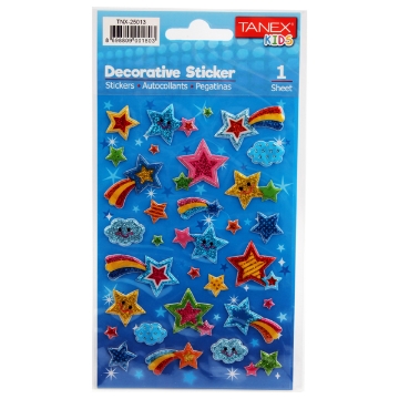 Show details for 3D Stars Sticker, 1 Sheet, 20 g, Made of polyester, Multicolor - Tanex 25013 Picture of 3D Stars Sticker, 1 Sheet, 20 g, Made of polyester, Multicolor - Tanex 25013