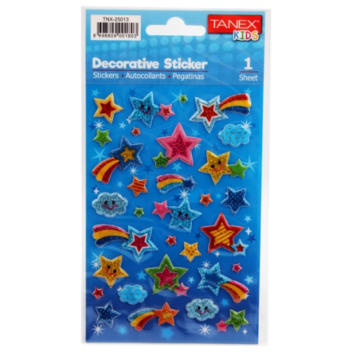 Picture of 3D Stars Sticker, 1 Sheet, 20 g, Made of polyester, Multicolor - Tanex 25013