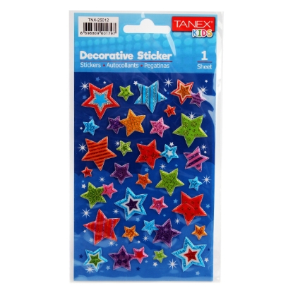 Picture of 3D Stars Sticker, 1 Sheet, 20 g, Made of polyester, Multicolor - Tanex 25012