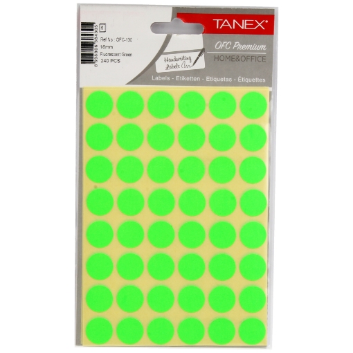 Picture of Round Handwriting Labels, Green 5 Sheets A5 48 Labels 16mm - Tanex OFC130