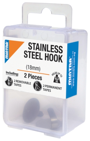 Bild von Edelstahlhaken 2 Stück 18mm Weiße Farbe Hält bis zu 0,3KG - Mintra