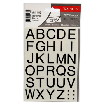 Show details for Sticker letters normal font Black 2 Sheets 20 mm - Tanex Picture of Sticker letters normal font Black 2 Sheets 20 mm - Tanex