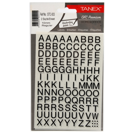 Picture of English Letters Sticker Regular Font 2 Sheets 10 mm Black Color - Tanex STC-503