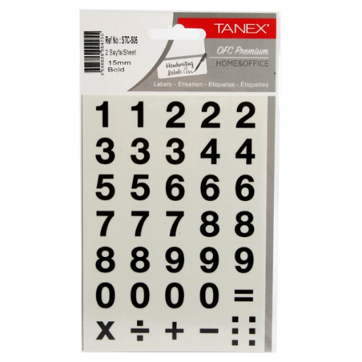 Picture of Sticker numbers bold font Black 2 Sheets 15 mm - Tanex