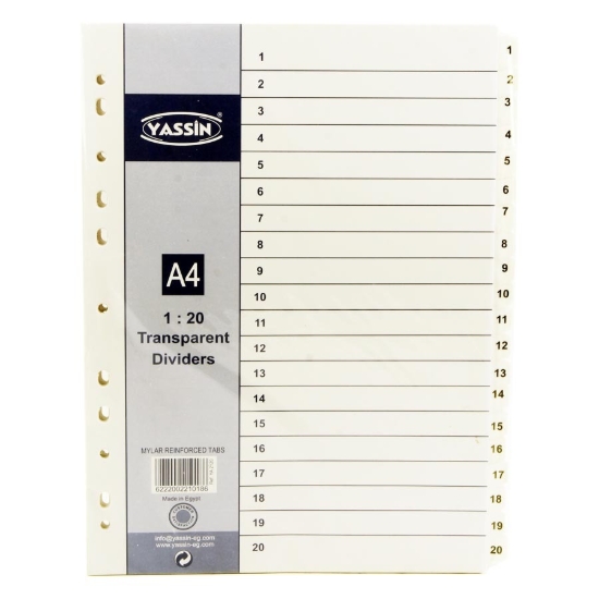 Image de Diviseurs d'index en plastique transparent Numéros 1:20 - Yassin