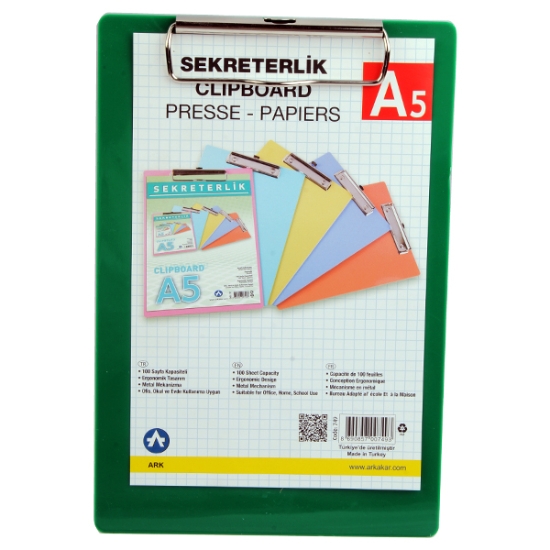 Bild von Schreibtafel (Blanchetta) mit Papierclip, grüne Kunststoff, A5 - Ark 749