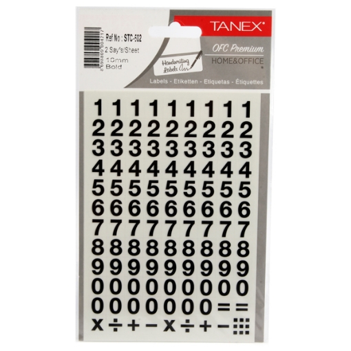 图片 英文数字贴纸，粗线条，2张，10毫米，黑色 - Tanex STC-502