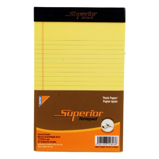 Picture of Notepad Pin Yellow 50 Sheets Lined 12.7 x 20.3 cm A5 Mintra