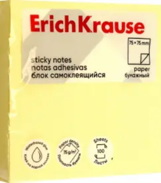 Show details for Erich Krause Sticky Notes - Yellow Paper 75 x 75 mm 100 Sheets - Model 61647 Picture of Erich Krause Sticky Notes - Yellow Paper 75 x 75 mm 100 Sheets - Model 61647