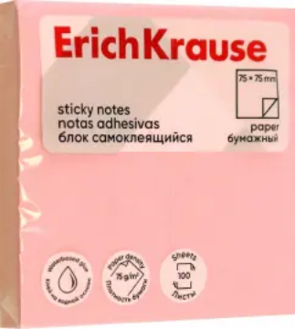 Show details for Erich Krause Sticky Notes - Pink 75x75mm 100 Sheets - Model 61648 Picture of Erich Krause Sticky Notes - Pink 75x75mm 100 Sheets - Model 61648