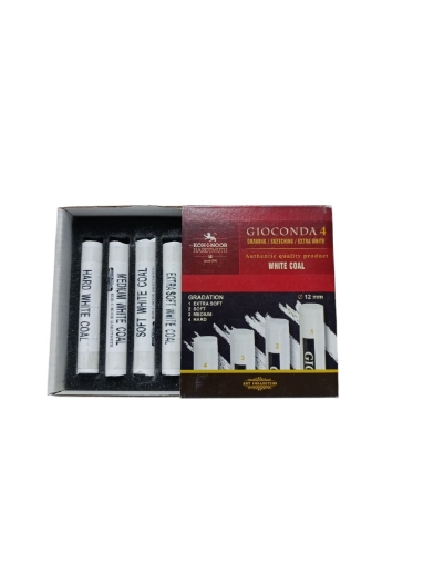 Picture of Gioconda Extra Charcoal Set 4 Pieces - White Medium - Soft - Hard - 12mm - Koh-I-Noor Model 8692