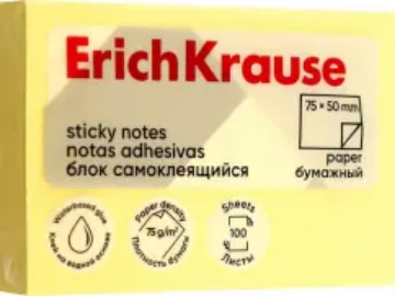 Show details for Erich Krause Sticky Notes - Yellow 50x75mm 100 Sheets - Model 61681 Picture of Erich Krause Sticky Notes - Yellow 50x75mm 100 Sheets - Model 61681