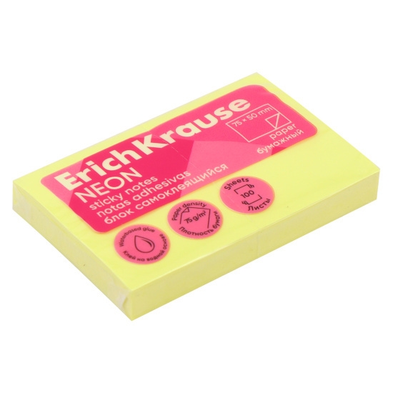 Picture of Erich Krause Sticky Notes - Neon Yellow 50x75mm 100 Sheets - Model 61687
