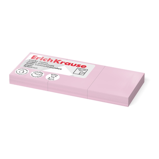 Picture of Erich Krause Sticky Notes - Pink 40x50mm Pack of 3 100 Sheets - Model 61703
