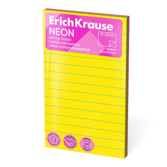 Picture of Erich Krause Sticky Notes - 4 Colors Neon Lined 125x75mm 100 Sheets - Model 61723