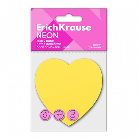 Picture of Erich Krause Sticky Notes - Neon Yellow Heart Shape 50 Sheets - Model 61724