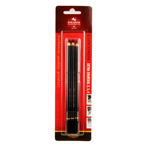 Picture of Set of 3 Gioconda Extra Black Charcoal Pencils for Artists (Medium - Soft - Hard) - Koh-I-Noor Model 8811