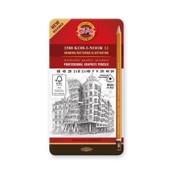 Picture of Koh-I-Noor 12-Piece Triangular Pencil Set, Grades 6B to 6H - Model 1582/12