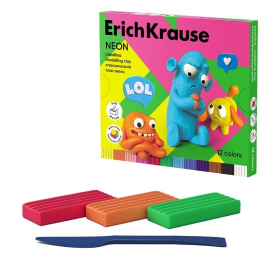 Picture of Jolly Friends Neon Colors Clay with Molding Tool – 12 Pieces 216g – Erich Krause Model 61355