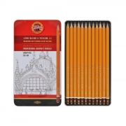 Picture of Koh-I-Noor Set of 12 Pencils 5B-5H Grades Hexagonal Graphic Tin Box Model 1502/111