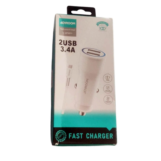 Picture of شاحن سيارة ذكي جوي روم، 2 في 1، شحن سريع للغاية بمنفذ USB مزدوج، 3.4 أمبير، أبيض من كيندكس موديل KX3493