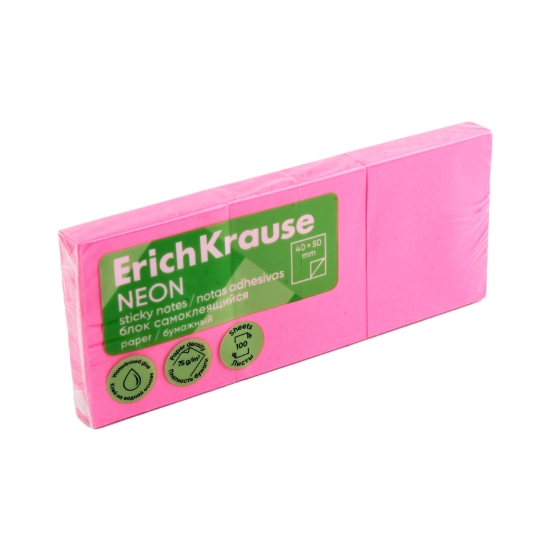 Picture of Erich Krause Sticky Notes - Neon Pink 40x50mm Pack of 3 100 Sheets - Model 61708
