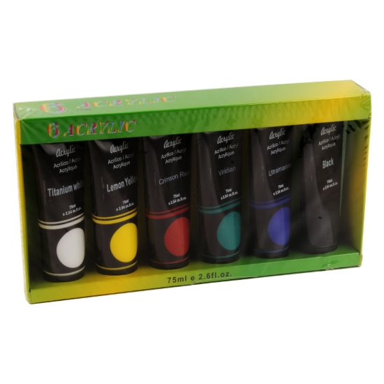 Bild von Sino Art Acrylfarben, 6 Farben, 75 ml – Modell SFP014