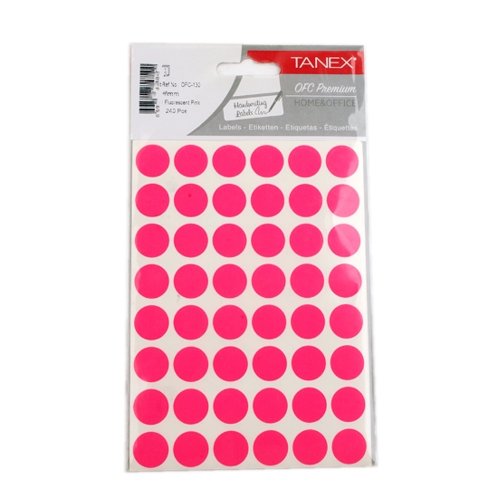 Image de étiquettes manuscrites, Fuchsia Rond 5 Feuilles 48 Cercles, 16 mm A5 – Tanex OFC -130