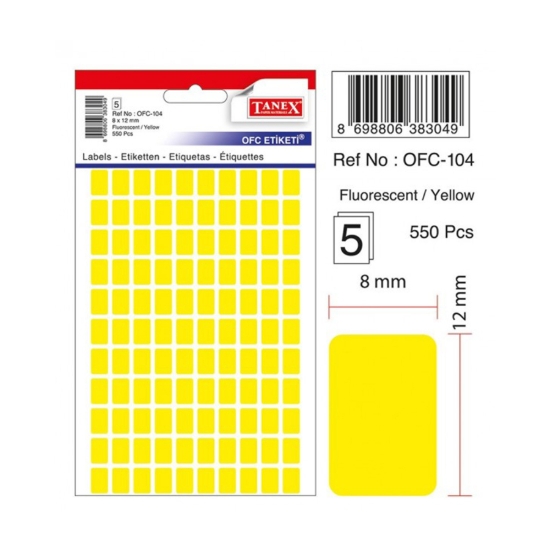 Picture of HANDWRITING LABEL TANEX YELLOW 5 SHEETS 12 × 8 MM A5 / 110 - MODEL OFC-104