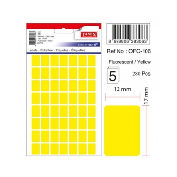 Show details for Handwriting labels, yellow Rectangular 5 Sheets 56 Rectangles, 12 x 17 mm A5 - Tanex OFC-106 Picture of Handwriting labels, yellow Rectangular 5 Sheets 56 Rectangles, 12 x 17 mm A5 - Tanex OFC-106