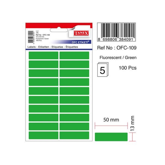 Picture of Handwriting labels, Green Rectangular 5 Sheets A5, 20 labels\ sheet 50 x 13 mm- Tanex OFC-109