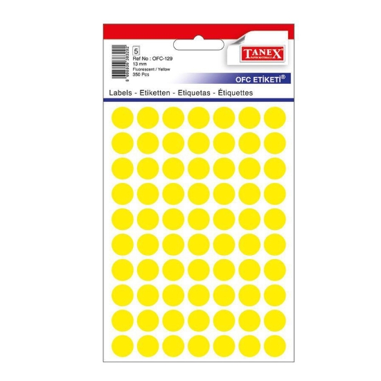 Picture of Yellow Office Labels 5 Sheets Round 13 mm A5/70 - Tanex OFC-129