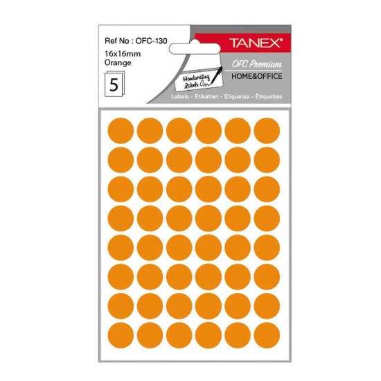 Picture of Round Adhesive Office labels, Orange Color, 16mm, 5*48 - Tanex OFC-130