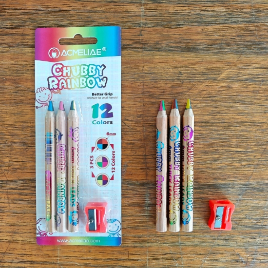 Picture of Acmeliae Round Colored Pencils – 3 Pencils with 12 Colors + Sharpener – Model 43069