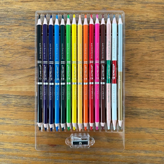 Picture of Acmeliae Round Colored Pencils – (12 Pencils, 24 Colors + Silver & Gold Pencil + Blender Pencil + Burnisher Pencil + Sharpener) – Model 43978